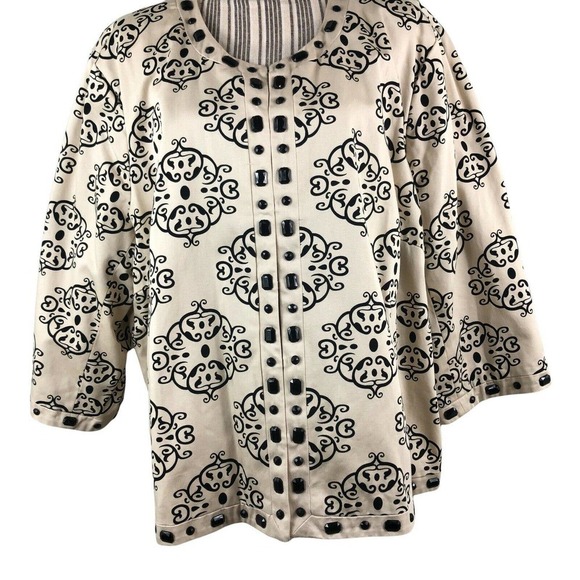 Carole Little Women's Size 3X Beige Black Embellished 3/4 Sleeve Blazer Jacket - Picture 2 of 12